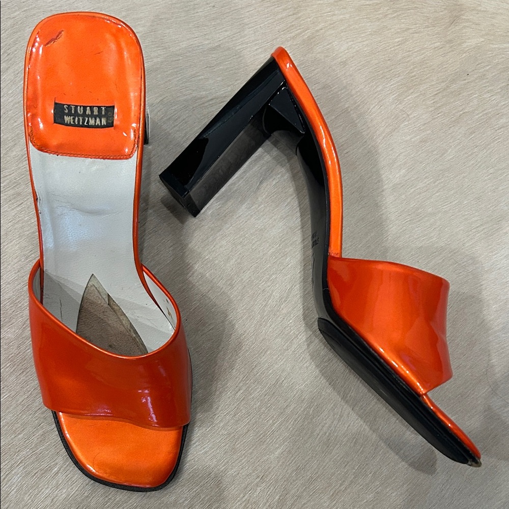 Stuart Weitzman Bold Orange Block Heels, Size 8